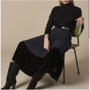 Sandro Velna Velvet-Detail Pleated Skirt XS 0/XS
